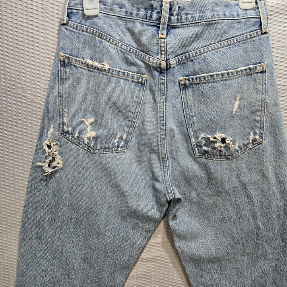 AGOLDE Women's 90s Jeans Mid Rise in Light Wash Loose Fit Distressed Straight - Picture 6 of 10